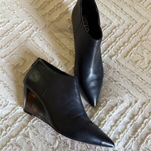 Franco Sarto Black Adrienne Ankle Boots with Pointed Toe and Sleek Silhouette